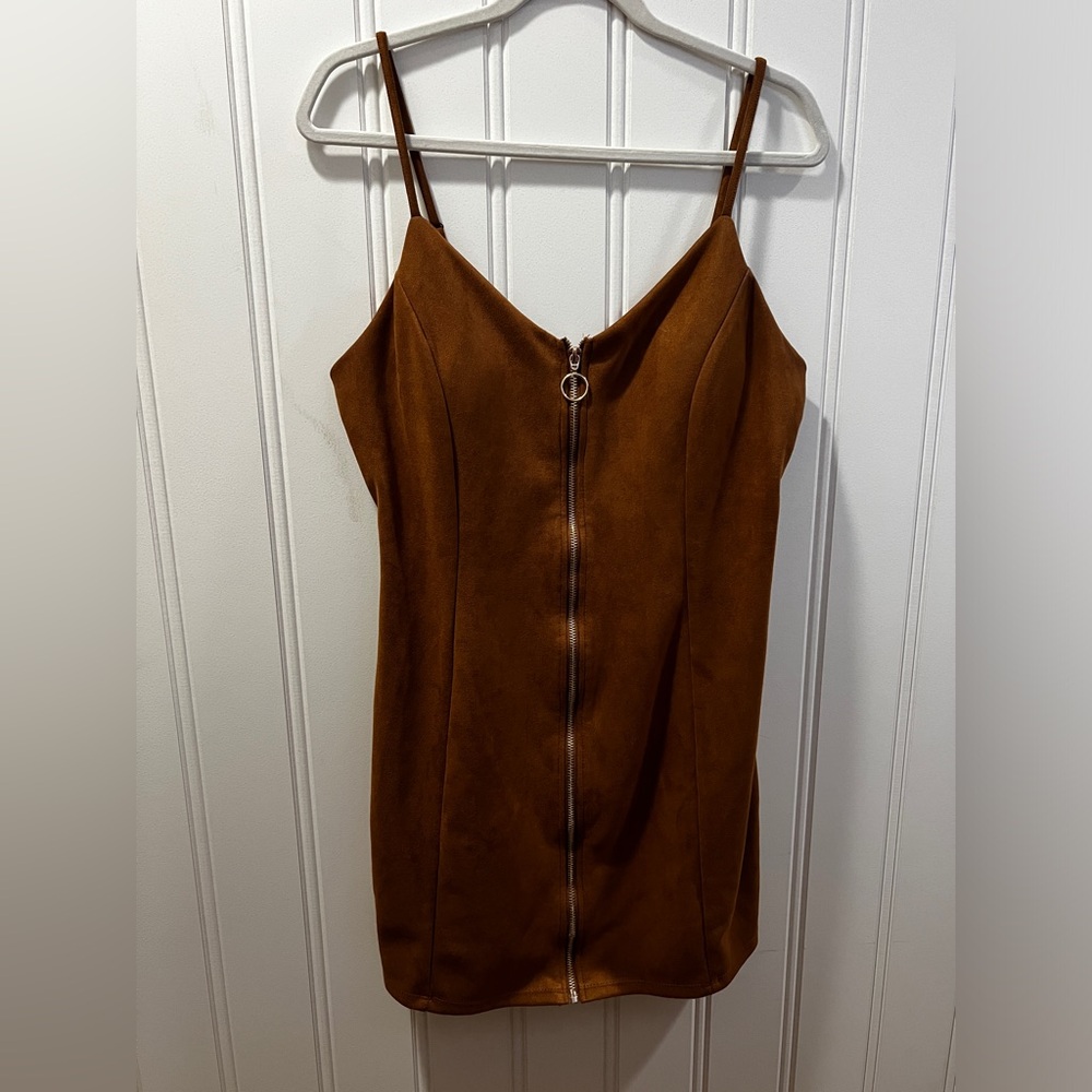 Iris Brown Zippered Mini Dress